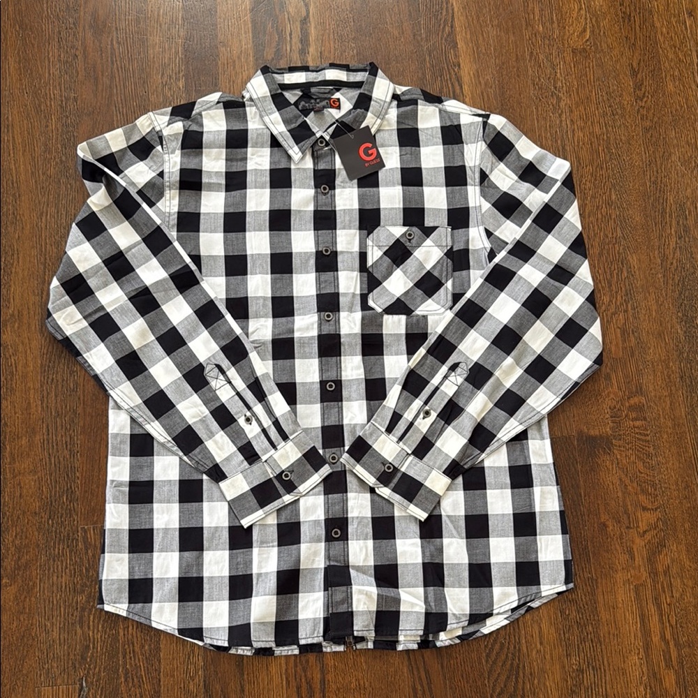 G by Guess -Zipper Back Design Black and White Checkered Men's Shirt